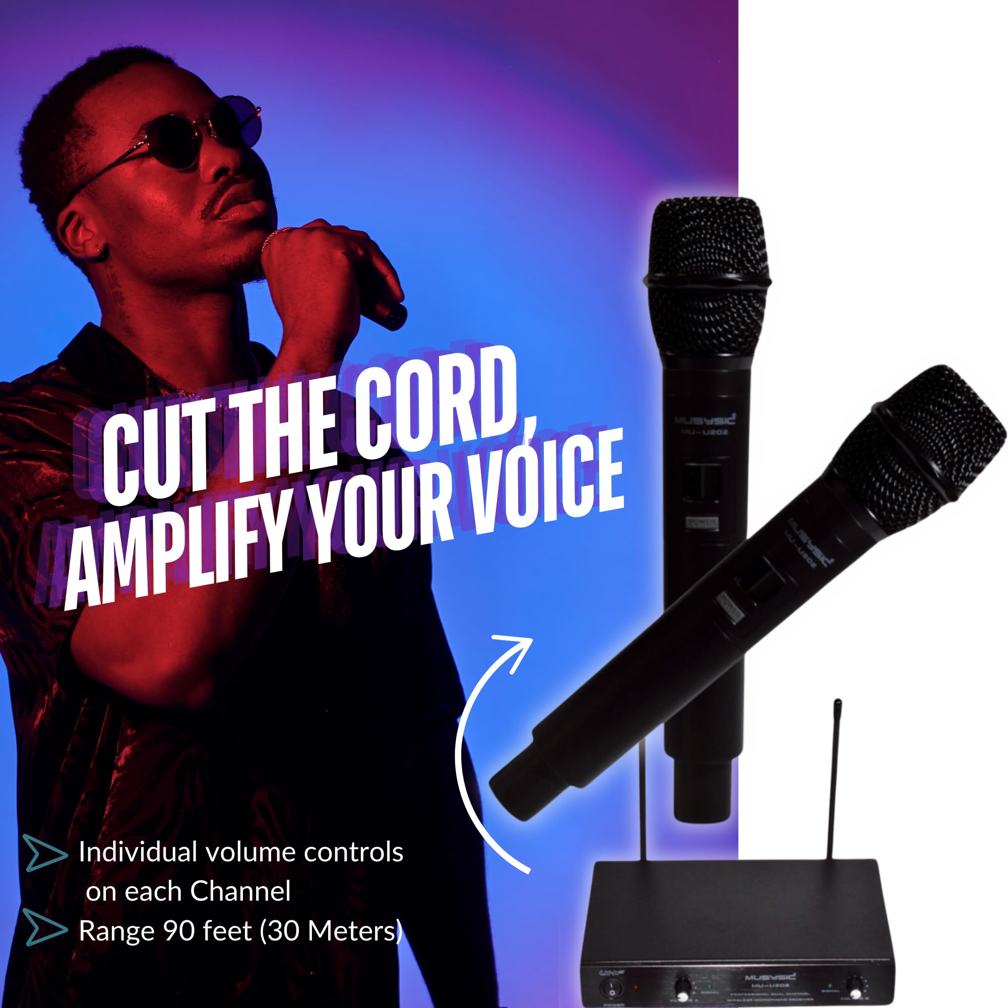 MUSYSIC Portable PA System with Wireless Microphone and Speakers - 6 Ch Audio Mixer with Built-in 2000W Amp & Wireless UHF Micro